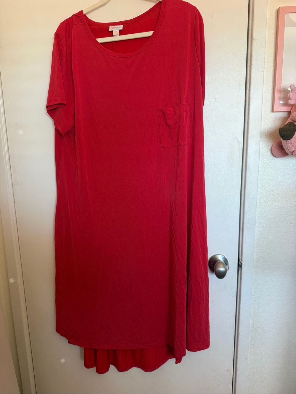LuLaRoe Red Midi T-Shirt Dress with Pocket